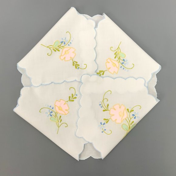 Vintage Bread Busket Napkin Hand Embroidered Flowers - Picture 7 of 16